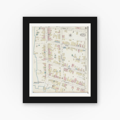 Old map wall art mockup — black gallery frame with white mat — Sanborn Fire Insurance Map from Bristol, Bucks County, Pennsylvania (1886), Sheet #0003