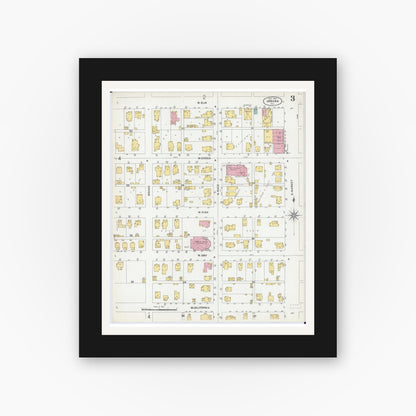 Old map wall art mockup — black gallery frame with white mat — Sanborn Fire Insurance Map from Urbana, Champaign County, Illinois (1902), Sheet #0003