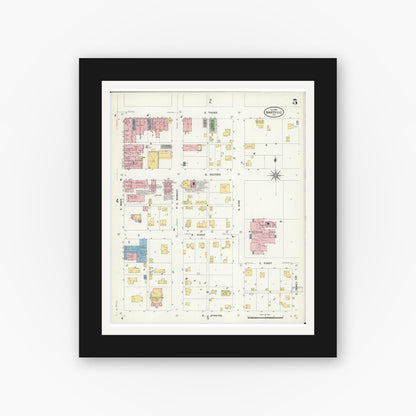Old map wall art mockup — black gallery frame with white mat — Sanborn Fire Insurance Map from Maryville, Nodaway County, Missouri (1909), Sheet #0005