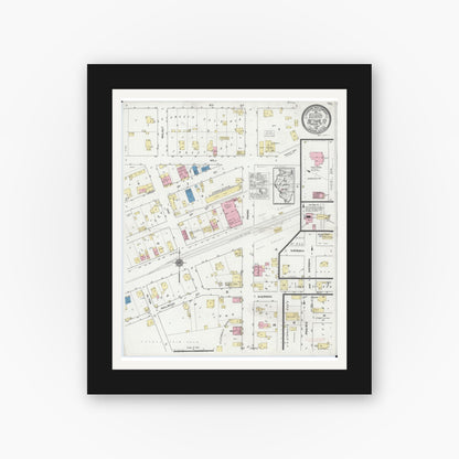 Old map wall art mockup — black gallery frame with white mat — Sanborn Fire Insurance Map from Bethalto, Madison County, Illinois (1921), Sheet #0001