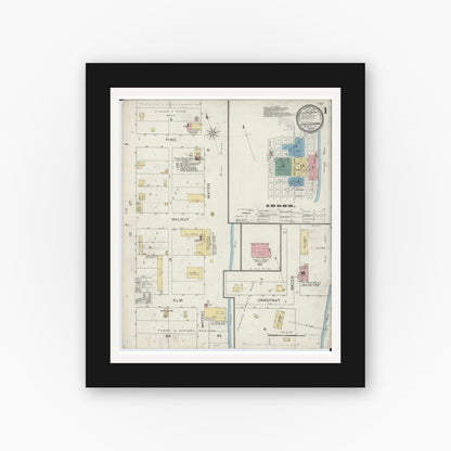Old map wall art mockup — black gallery frame with white mat — Sanborn Fire Insurance Map from Chillicothe, Peoria County, Illinois (1893), Sheet #0001