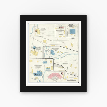 Old map wall art mockup — black gallery frame with white mat — Sanborn Fire Insurance Map from Marquette, Marquette County, Michigan (1917), Sheet #0024