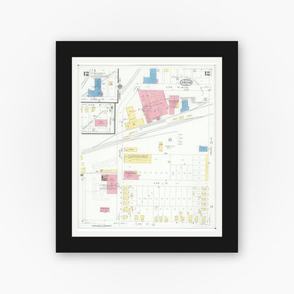 Old map wall art mockup — black gallery frame with white mat — Sanborn Fire Insurance Map from Ashland, Ashland County, Ohio (1930), Sheet #0012