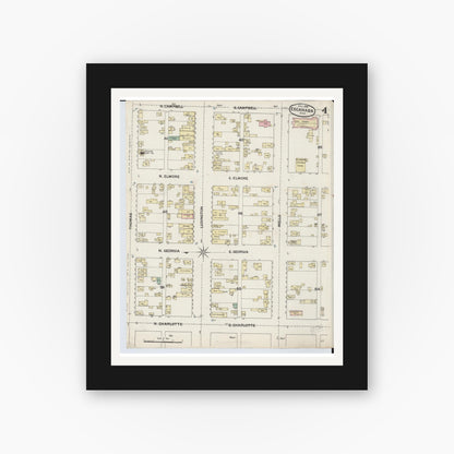 Old map wall art mockup — black gallery frame with white mat — Sanborn Fire Insurance Map from Escanaba, Delta County, Michigan (1888), Sheet #0004