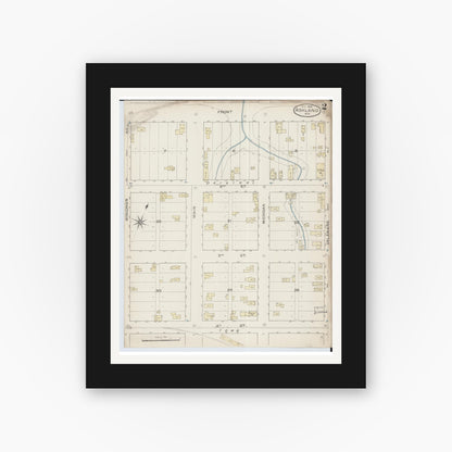 Old map wall art mockup — black gallery frame with white mat — Sanborn Fire Insurance Map from Ashland, Ashland County, Wisconsin (1886), Sheet #0002