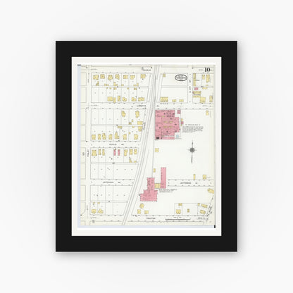 Old map wall art mockup — black gallery frame with white mat — Sanborn Fire Insurance Map from Toronto, Jefferson County, Ohio (1911), Sheet #0010