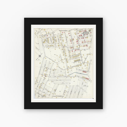 Old map wall art mockup — black gallery frame with white mat — Sanborn Fire Insurance Map from Duquesne, Allegheny County, Pennsylvania (1917), Sheet #0011