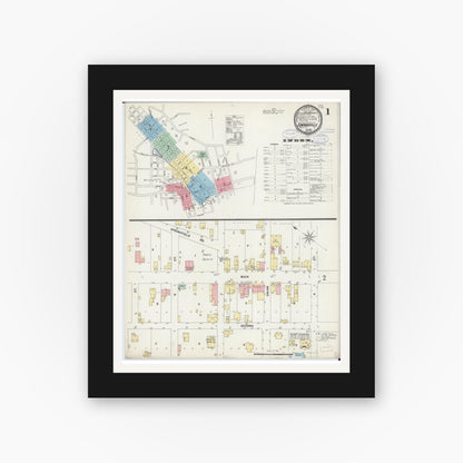 Old map wall art mockup — black gallery frame with white mat — Sanborn Fire Insurance Map from Edwardsville, Madison County, Illinois (1897) - Complete Map Set