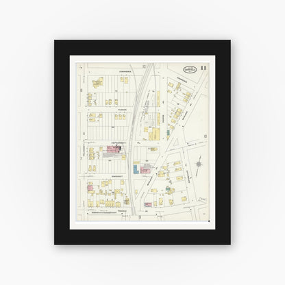 Old map wall art mockup — black gallery frame with white mat — Sanborn Fire Insurance Map from Garfield, Bergen County, New Jersey (1910), Sheet #0011