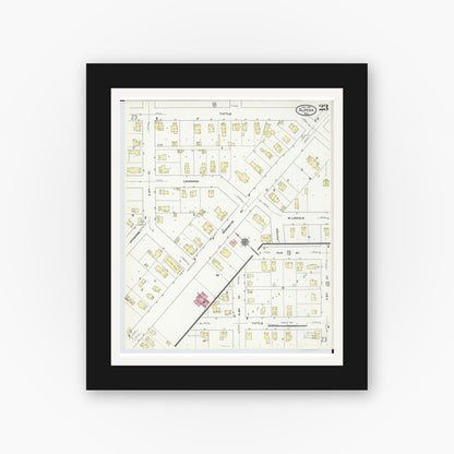 Old map wall art mockup — black gallery frame with white mat — Sanborn Fire Insurance Map from Alpena, Alpena County, Michigan (1910), Sheet #0023