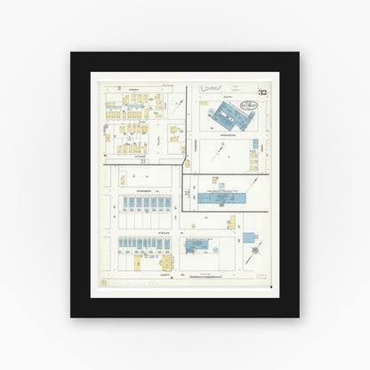 Old map wall art mockup — black gallery frame with white mat — Sanborn Fire Insurance Map from Key West, Monroe County, Florida (1912), Sheet #0032
