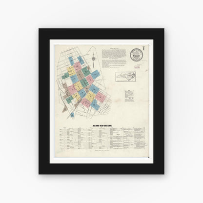 Old map wall art mockup — black gallery frame with white mat — Sanborn Fire Insurance Map from Wilson, Wilson County, North Carolina (1913) - Complete Map Set