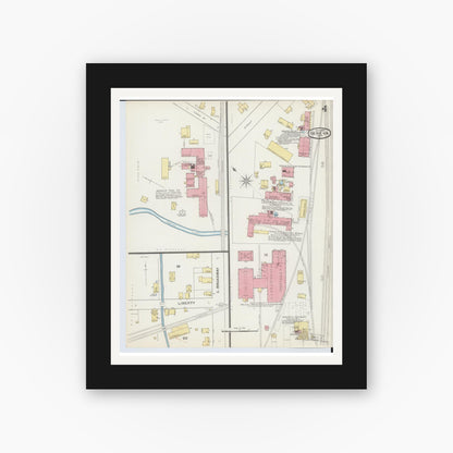 Old map wall art mockup — black gallery frame with white mat — Sanborn Fire Insurance Map from Geneva, Ashtabula County, Ohio (1893), Sheet #0004