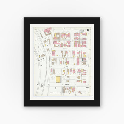 Old map wall art mockup — black gallery frame with white mat — Sanborn Fire Insurance Map from El Paso, El Paso County, Texas (1905), Sheet #0016