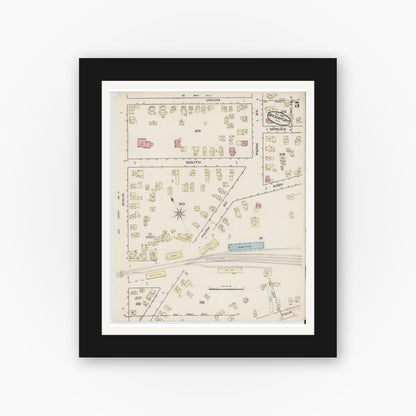 Old map wall art mockup — black gallery frame with white mat — Sanborn Fire Insurance Map from Brockport, Monroe County, New York (1885), Sheet #0005