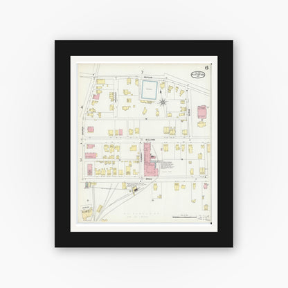 Old map wall art mockup — black gallery frame with white mat — Sanborn Fire Insurance Map from Pittston, Luzerne County, Pennsylvania (1896), Sheet #0006