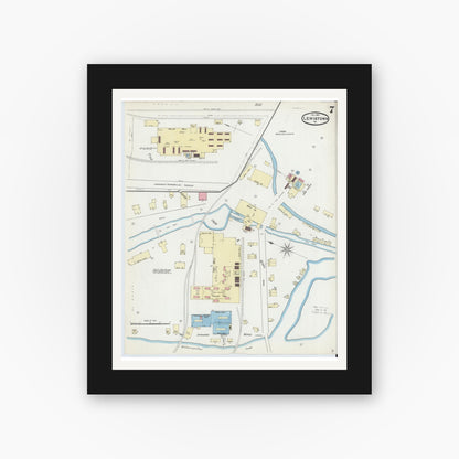 Old map wall art mockup — black gallery frame with white mat — Sanborn Fire Insurance Map from Lewistown, Mifflin County, Pennsylvania (1891), Sheet #0007