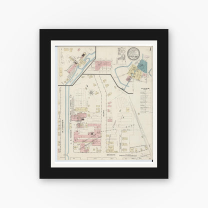 Old map wall art mockup — black gallery frame with white mat — Sanborn Fire Insurance Map from Lockland, Hamilton County, Ohio (1886) - Complete Map Set