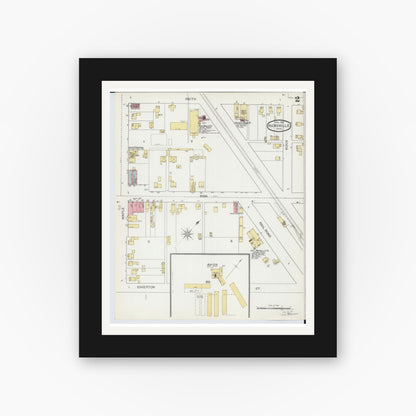 Old map wall art mockup — black gallery frame with white mat — Sanborn Fire Insurance Map from Hicksville, Defiance County, Ohio (1893), Sheet #0002