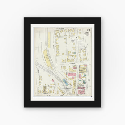 Old map wall art mockup — black gallery frame with white mat — Sanborn Fire Insurance Map from Rome, Oneida County, New York (1894), Sheet #0014