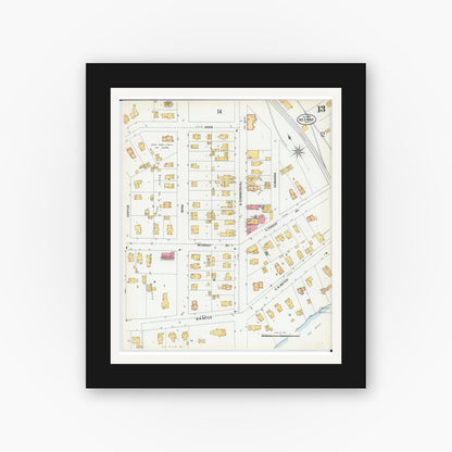 Old map wall art mockup — black gallery frame with white mat — Sanborn Fire Insurance Map from Neenah, Winnebago County, Wisconsin (1900), Sheet #0013