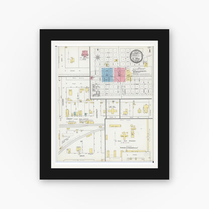 Old map wall art mockup — black gallery frame with white mat — Sanborn Fire Insurance Map from El Paso, Woodford County, Illinois (1892) - Complete Map Set