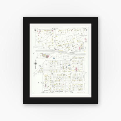 Old map wall art mockup — black gallery frame with white mat — Sanborn Fire Insurance Map from Glen Ellyn, Du Page County, Illinois (1940), Sheet #0005