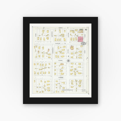 Old map wall art mockup — black gallery frame with white mat — Sanborn Fire Insurance Map from Austin, Mower County, Minnesota (1905), Sheet #0006