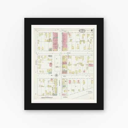 Old map wall art mockup — black gallery frame with white mat — Sanborn Fire Insurance Map from Delavan, Walworth County, Wisconsin (1895), Sheet #0002