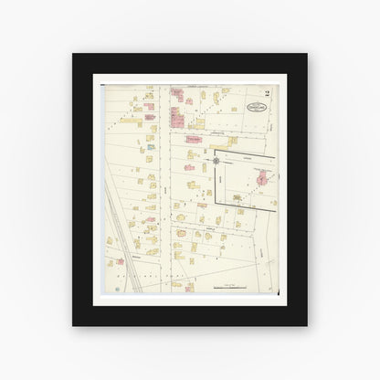 Old map wall art mockup — black gallery frame with white mat — Sanborn Fire Insurance Map from Grass Lake, Jackson County, Michigan (1913), Sheet #0002