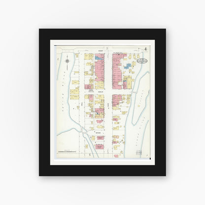 Old map wall art mockup — black gallery frame with white mat — Sanborn Fire Insurance Map from Eaton Rapids, Eaton County, Michigan (1911), Sheet #0004