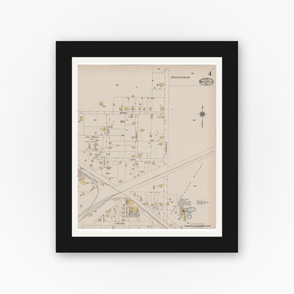Old map wall art mockup — black gallery frame with white mat — Sanborn Fire Insurance Map from Wolfe City, Hunt County, Texas (1922), Sheet #0004