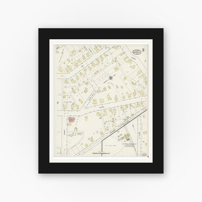 Old map wall art mockup — black gallery frame with white mat — Sanborn Fire Insurance Map from Markle, Huntington County, Indiana (1914), Sheet #0003