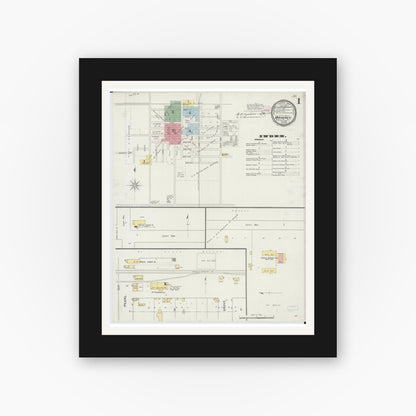 Old map wall art mockup — black gallery frame with white mat — Sanborn Fire Insurance Map from Waverly, Morgan County, Illinois (1894) - Complete Map Set