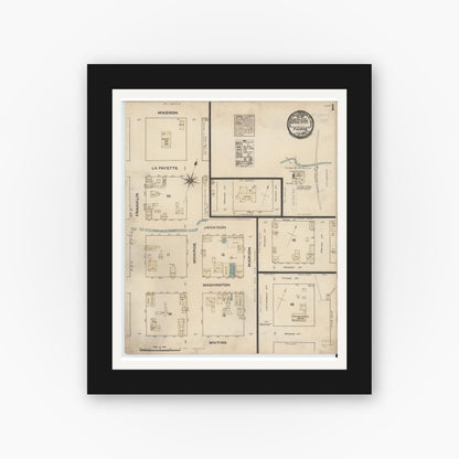 Old map wall art mockup — black gallery frame with white mat — Sanborn Fire Insurance Map from Tampa, Hillsborough County, Florida (1884) - Complete Map Set