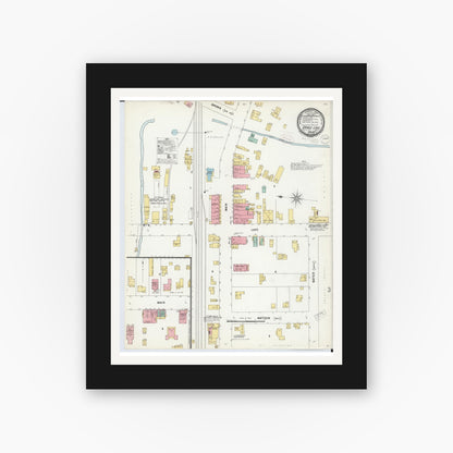 Old map wall art mockup — black gallery frame with white mat — Sanborn Fire Insurance Map from Grass Lake, Jackson County, Michigan (1889), Sheet #0001