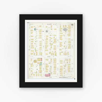 Old map wall art mockup — black gallery frame with white mat — Sanborn Fire Insurance Map from Holland, Ottawa County, Michigan (1908), Sheet #0021