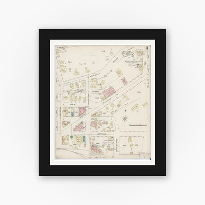 Old map wall art mockup — black gallery frame with white mat — Sanborn Fire Insurance Map from Palestine, Anderson County, Texas (1885), Sheet #0003