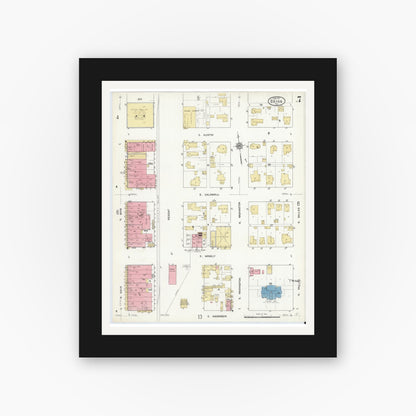 Old map wall art mockup — black gallery frame with white mat — Sanborn Fire Insurance Map from Bryan, Brazos County, Texas (1912), Sheet #0007