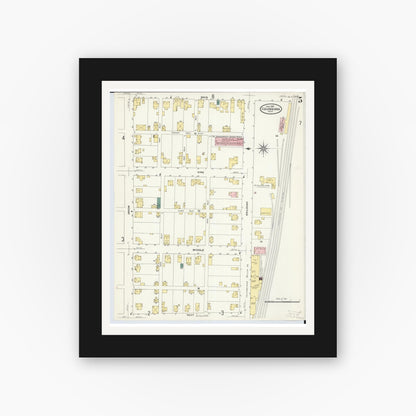 Old map wall art mockup — black gallery frame with white mat — Sanborn Fire Insurance Map from Columbiana, Columbiana County, Ohio (1909), Sheet #0005