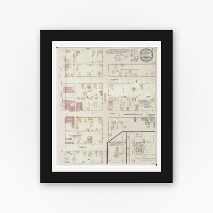 Old map wall art mockup — black gallery frame with white mat — Sanborn Fire Insurance Map from Carbondale, Jackson County, Illinois (1886) - Complete Map Set