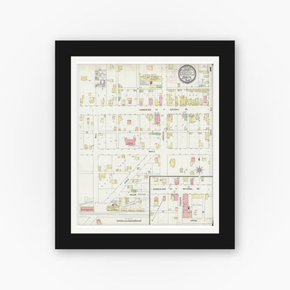 Old map wall art mockup — black gallery frame with white mat — Sanborn Fire Insurance Map from Dublin, Wayne County, Indiana (1898) - Complete Map Set