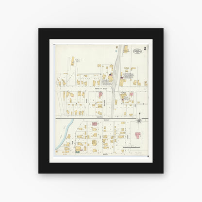 Old map wall art mockup — black gallery frame with white mat — Sanborn Fire Insurance Map from Prospect, Marion County, Ohio (1901), Sheet #0002