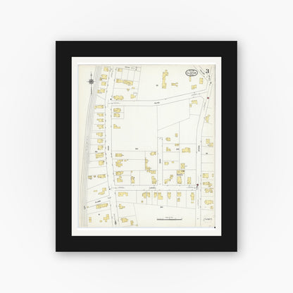 Old map wall art mockup — black gallery frame with white mat — Sanborn Fire Insurance Map from Clinton, Worcester County, Massachusetts (1911), Sheet #0003