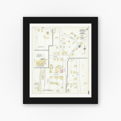 Old map wall art mockup — black gallery frame with white mat — Sanborn Fire Insurance Map from Belvidere, Warren County, New Jersey (1909), Sheet #0009