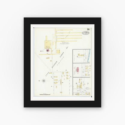 Old map wall art mockup — black gallery frame with white mat — Sanborn Fire Insurance Map from Sault Sainte Marie, Chippewa County, Michigan (1897), Sheet #0016