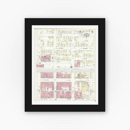Old map wall art mockup — black gallery frame with white mat — Sanborn Fire Insurance Map from Sedalia, Pettis County, Missouri (1914), Sheet #0005