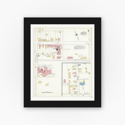 Old map wall art mockup — black gallery frame with white mat — Sanborn Fire Insurance Map from Mount Joy, Lancaster County, Pennsylvania (1912), Sheet #0005