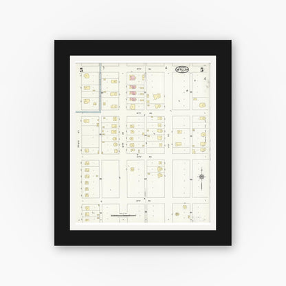 Old map wall art mockup — black gallery frame with white mat — Sanborn Fire Insurance Map from McAllen, Hidalgo County, Texas (1925), Sheet #0005