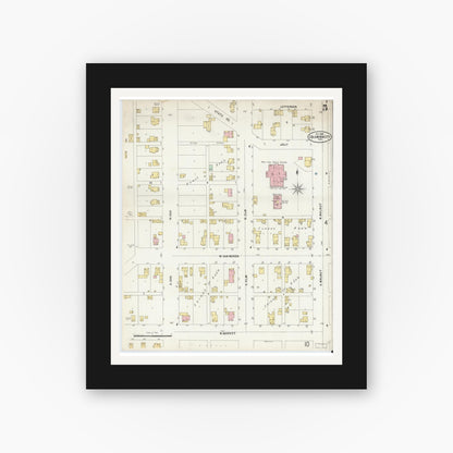 Old map wall art mockup — black gallery frame with white mat — Sanborn Fire Insurance Map from Columbia City, Whitley County, Indiana (1897), Sheet #0005